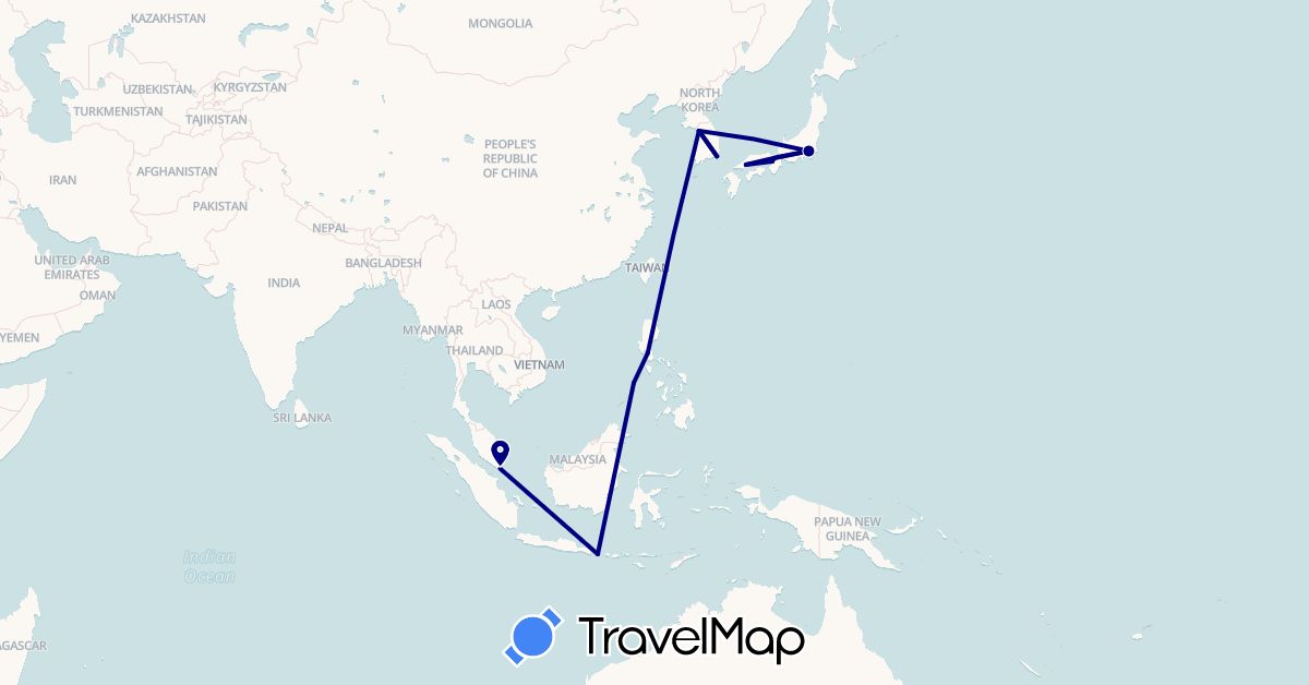 TravelMap itinerary: driving in Indonesia, Japan, South Korea, Philippines, Singapore (Asia)